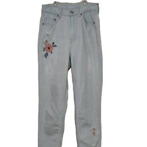 Divided by H&M Jeans Women Size 4 Light Blue Embroidered Flowers Ripped